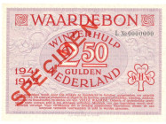 Nederland. 2½ gulden . Waardebon. Type 1941-1942. - UNC.
Serienummer L0000000. Specimen. - UNC.