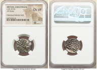 BRITAIN. Durotriges. Ca. 60-20 BC. AR stater (20mm, 10h). NGC Choice VF. Badbury Rings type. Devolved head of Apollo right / Disjointed horse left wit...