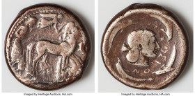 SICILY. Syracuse. Deinomenid Tyranny, Hieron I (ca. 475-470 BC). AR tetradrachm (24mm, 16.59 gm, 8h). Fine. Charioteer driving walking quadriga right,...