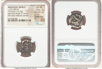 MACEDON. Siris ('Lete'). Ca. 525-480 BC. AR stater (19mm, 10.16 gm). NGC Choice VF 3/5 - 2/5, punch marks. Ithyphallic satyr standing right, on left, ...
