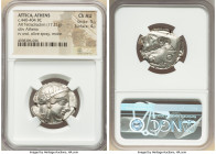 ATTICA. Athens. Ca. 440-404 BC. AR tetradrachm (26mm, 17.21 gm, 7h). NGC Choice AU 5/5 - 4/5. Mid-mass coinage issue. Head of Athena right, wearing ea...