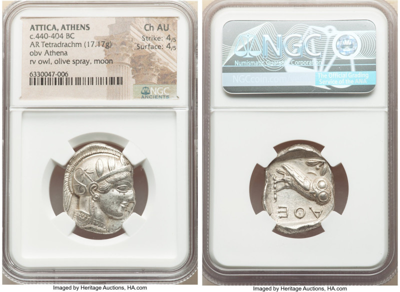 ATTICA. Athens. Ca. 440-404 BC. AR tetradrachm (27mm, 17.17 gm, 3h). NGC Choice ...