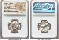 ATTICA. Athens. Ca. 440-404 BC. AR tetradrachm (23mm, 17.18 gm, 1h). NGC Choice AU 3/5 - 4/5. Mid-mass coinage issue. Head of Athena right, wearing ea...