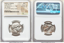 ATTICA. Athens. Ca. 440-404 BC. AR tetradrachm (24mm, 17.15 gm, 12h). NGC AU 5/5 - 3/5. Mid-mass coinage issue. Head of Athena right, wearing earring,...