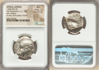 ATTICA. Athens. Ca. 440-404 BC. AR tetradrachm (27mm, 17.14 gm, 4h). NGC AU 2/5 - 4/5. Mid-mass coinage issue. Head of Athena right, wearing earring, ...