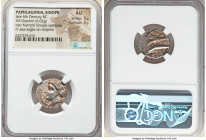 PAPHLAGONIA. Sinope. Ca. late 4th century BC. AR drachm (19mm, 6.02 gm, 6h). NGC AU 5/5 - 3/5. Eron-, magistrate. Head of nymph left, hair held hair i...