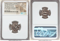 PAPHLAGONIA. Sinope. Ca. late 4th century BC. AR drachm (19mm, 5.91 gm, 6h). NGC AU 4/5 - 3/5. Ag-, magistrate. Head of nymph left, wearing triple pen...