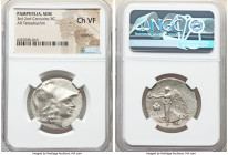 PAMPHYLIA. Side. Ca. 3rd-2nd centuries BC. AR tetradrachm (29mm, 12h). NGC Choice VF, brushed. Cleux-, magistrate. Head of Athena right, wearing tripl...