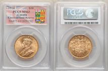 George V gold 10 Dollars 1914 MS63 PCGS, Ottawa mint, KM27. Canadian Gold Reserve. 

HID09801242017

© 2022 Heritage Auctions | All Rights Reserve...