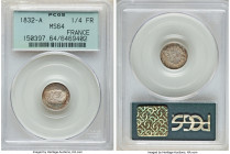 Louis Philippe I 1/4 Franc 1832-A MS64 PCGS, Paris mint, KM740.1. Silver-sage and orange mist toning over semi-Prooflike fields. 

HID09801242017
...
