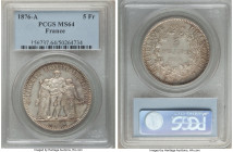Republic 5 Francs 1876-A MS64 PCGS, Paris mint, KM820.1, Gad-745a. Popular type with attractive tone. 

HID09801242017

© 2022 Heritage Auctions |...