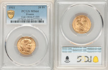 Republic gold 20 Francs 1911 MS64 PCGS, KM857, Gad-1064a, F-535. 

HID09801242017

© 2022 Heritage Auctions | All Rights Reserved