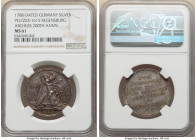 Regensburg. Free City silver "Archers 200th Anniversary" Medal of 1/4 Taler 1788-Dated MS61 NGC, Peltzer-1615. Pyramid adorned in garland with crossbo...