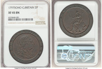 George III Pair of Certified Assorted Pennies 1797-SOHO NGC, 1) Penny - VF Details (Rim Damage), KM618 1) 2 Pence - XF45 Brown, KM619 Sold as is, no r...