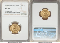 Muhammad Reza Pahlavi gold 1/2 Pahlavi SH 1323 (1944) MS64 NGC, KM1147. Weakly struck center on satin golden surfaces. AGW 0.1177 oz. 

HID098012420...