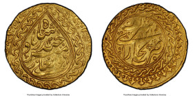 Manghit. Haidar Tora (AH 1215-1242 / AD 1800-1826) gold Tilla AH 1215 (AD 1800/1801) AU58 PCGS, Bukhara mint, KM27, A-3029.1. 4.56gm. 

HID098012420...