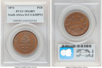 Orange Free State. Republic bronze Specimen Pattern Penny 1874 SP64 Brown PCGS, KMX-Pn1 (prev. KM-Pn1). Mintage: Est. 100. By Lauer. Struck by Messrs....