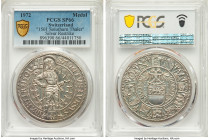 Confederation Pair of Certified silver Specimen Medals PCGS, 1) Restrike "1501 Solothurn Taler" Medal 1972 - SP66 2) "Fribourg Musium - 150th Annivers...