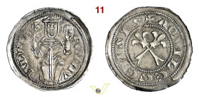 AQUILEIA RAIMONDO DELLA TORRE (1273-1298) Denaro (1281-1287) D/ Il Patriarca seduto con croce e Vangelo R/ Due bastoni gigliati e decussati MIR 25 CNI...