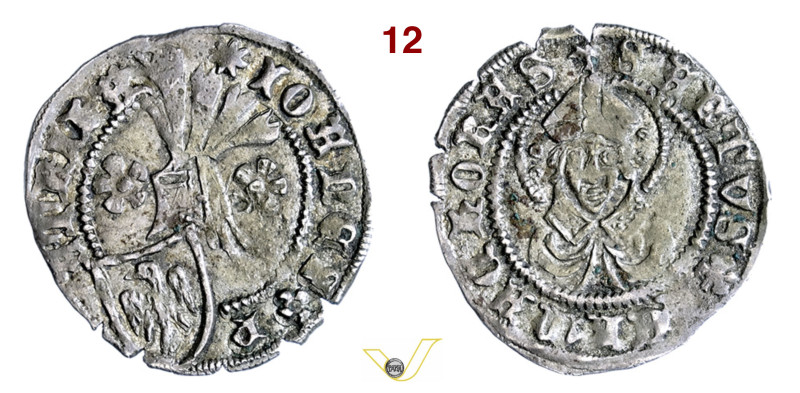 AQUILEIA GIOVANNI DI MORAVIA (1387-1394) Denaro D/ Scudo sormontato da elmo con ...