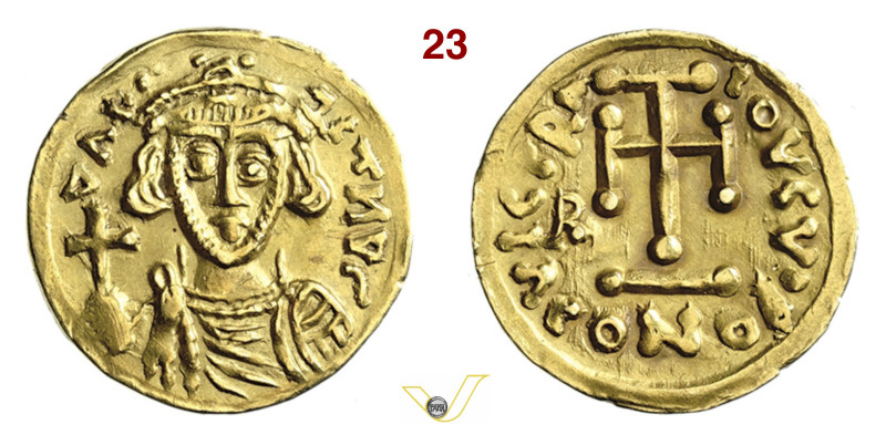 (§) BENEVENTO ROMUALDO II, Duca (0706-731) Tremisse D/ Busto frontale con globo ...