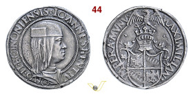 BOLOGNA GIOVANNI II BENTIVOGLIO (1494-1509) Quarto s.d. D/ Busto con berretto volto a d. R/ Stemma sormontato da elmo coronato ed aquila ad ali spiega...
