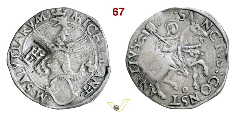 CARMAGNOLA MICHELE ANTONIO DI SALUZZO (1504-1528) Cornuto s.d. D/ Scudo inclinat...