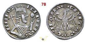 COMO COMUNE, a nome di Federico II (XII-XIV Sec.) Grosso da 6 Denari Imperiali D/ Busto coronato con scettro e globo R/ Aquila ad ali spiegate MIR 263...