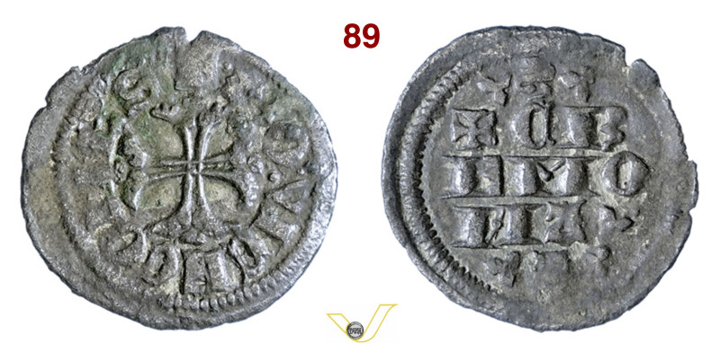 CREMONA AZZONE VISCONTI (1335-1339) Denaro D/ Croce fogliata R/ CR EMO NA su tre...