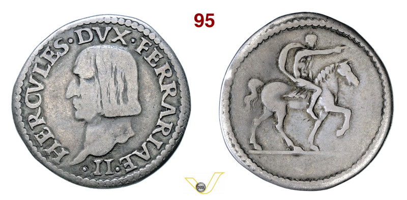 FERRARA ERCOLE I D'ESTE (1471-1505) Quarto D/ Testa nuda a s. R/ Cavaliere MIR 2...