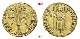 FIRENZE REPUBBLICA (XIII Secolo - 1532) Fiorino d'oro (1304-1310) simbolo elmo (maestro di zecca sconosciuto) D/ Grande giglio R/ San Giovanni con lun...