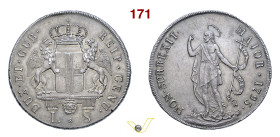 GENOVA DOGI BIENNALI, III fase (1637-1797) 8 Lire 1795 D/ Stemma coronato, accantonato da grifi R/ San Giovanni MIR 309/3 CNI 4/6 Ag g 32,82 mm 42 • B...