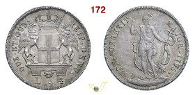 GENOVA DOGI BIENNALI, III fase (1637-1797) 4 Lire 1795 D/ Stemma coronato, accantonato da grifi R/ San Giovanni MIR 313/2 CNI 7/10 Ag g 16,72 mm 35 • ...