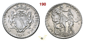 LUCCA REPUBBLICA (1369-1799) Scudo, detto anche "panterino" 1753 D/ Stemma coronato ed affiancato da due pantere R/ San Martino a cavallo divide il su...