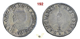 MANTOVA FRANCESCO II GONZAGA (1484-1519) Mezzo Testone D/ Busto con berretto R/ La Pisside MIR 419 CNI 65/75 Ag g 3,79 mm 25 q.BB