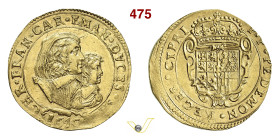 CARLO EMANUELE II, reggenza della madre Maria di Borbone (1638-1648) Da 4 Scudi d'oro o Quadrupla 1640 Torino D/ Busti accollati verso d. R/ Stemma co...