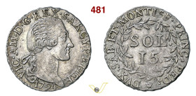 VITTORIO AMEDEO III (1773-1796) 15 Soldi 1794 Torino MIR 991a Mi g 4,62 mm 22 • Piacevole patina q.SPL