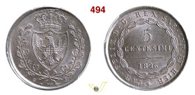 CARLO FELICE (1821-1831) 5 Centesimi 1826 Genova MIR 1040a Pagani 126 Cu mm. 28 • Eccezionale ! PCGS MS65BN