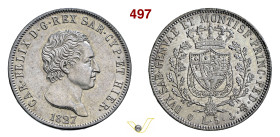 CARLO FELICE (1821-1831) 5 Lire 1827 Genova MIR 1035j Pagani 72 Ag g 25,00 mm 37 • Di elevata qualità SPL÷FDC