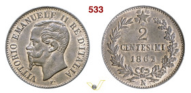 VITTORIO EMANUELE II (1861-1878) 2 Centesimi 1862 Napoli MIR 1094c Pagani 559 Cu g 1,90 mm 20 FDC