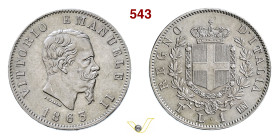 VITTORIO EMANUELE II (1861-1878) 1 Lira 1863 "stemma" Torino MIR 1085f Pagani 515 Ag g 4,96 mm 23 SPL