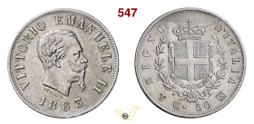 VITTORIO EMANUELE II (1861-1878) 50 Centesimi 1863 "stemma" Torino MIR 1087f Pagani 526 Ag g 2,50 mm 18 q.SPL