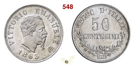 VITTORIO EMANUELE II (1861-1878) 50 Centesimi 1863 "valore" Milano MIR 1088a Pagani 527 Ag g 2,50 mm 18 • Leggeri hairlines al rovescio FDC/q.FDC