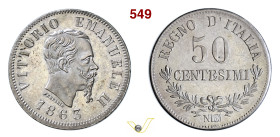 VITTORIO EMANUELE II (1861-1878) 50 Centesimi 1863 "valore" Napoli MIR 1088b Pagani 528 Ag g 2,50 mm 18 • Fondi brillanti SPL÷FDC