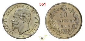 VITTORIO EMANUELE II (1861-1878) 10 Centesimi 1863 s.s.z. (Parigi) MIR 1092c Pagani 540 Cu g 9,95 mm 30 FDC