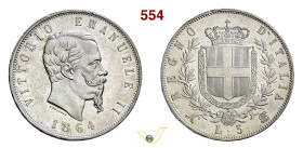 VITTORIO EMANUELE II (1861-1878) 5 Lire 1864 Napoli MIR 1082d Pagani 485 Ag g 25,00 mm 37 SPL