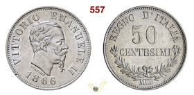 VITTORIO EMANUELE II (1861-1878) 50 Centesimi 1866 Milano MIR 1088d Pagani 530 Ag g 2,55 mm 18 SPL