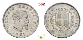 VITTORIO EMANUELE II (1861-1878) 1 Lira 1867 "stemma" Milano MIR 1085g Pagani 518 Ag g 4,95 mm 23 SPL÷FDC