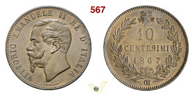 VITTORIO EMANUELE II (1861-1878) 10 Centesimi 1867 Strasburgo (OM) MIR 1092m Pagani 550 Cu g 10,27 mm 30 FDC