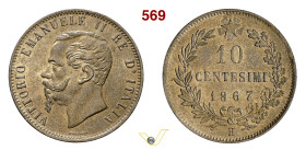 VITTORIO EMANUELE II (1861-1878) 10 Centesimi 1867 Birmingham (H) MIR 1092l Pagani 549 Cu g 9,73 mm 30 FDC
